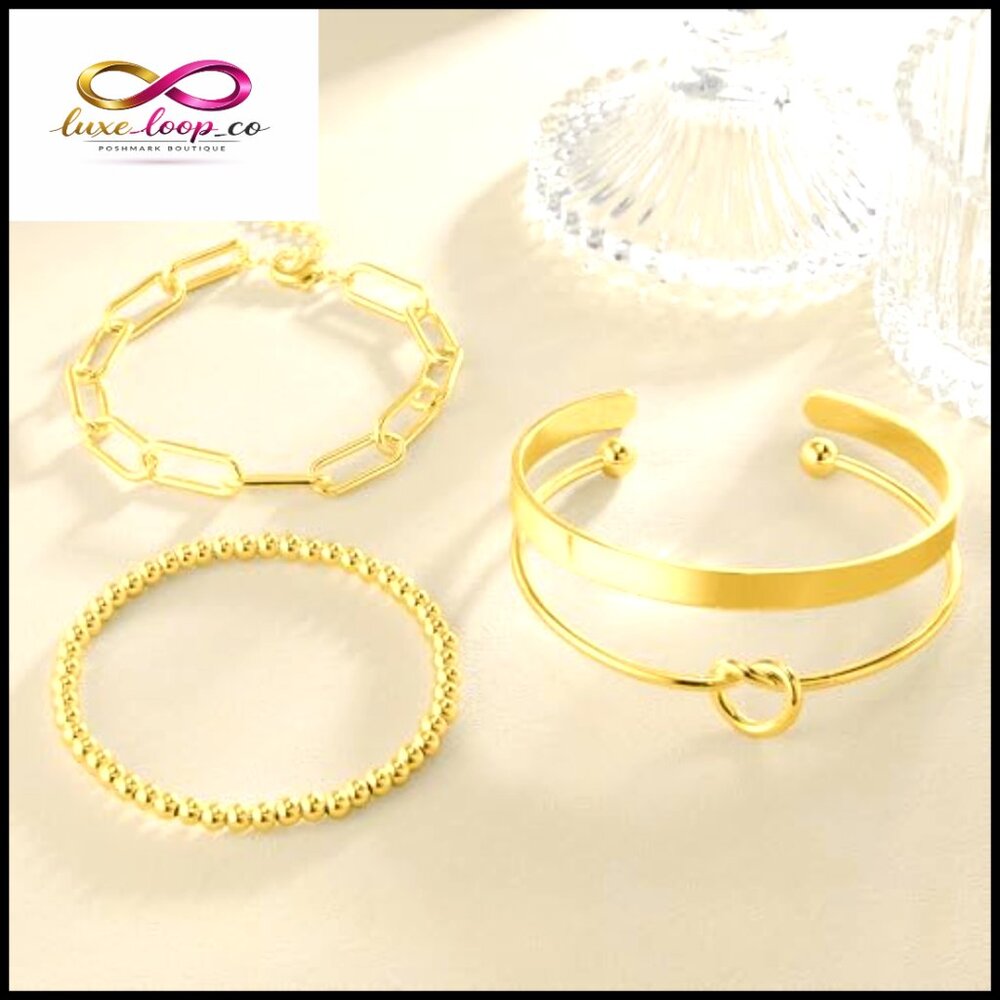 Gold Plated Cuff Bracelets Stack Set Non Tarnish … - image 4